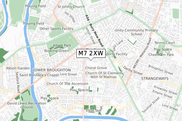 M7 2XW map - small scale - OS Open Zoomstack (Ordnance Survey)