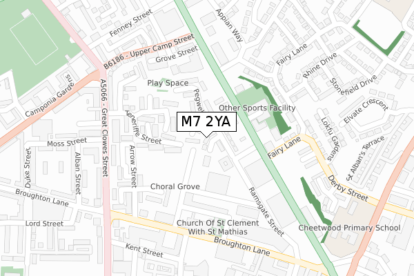 M7 2YA map - large scale - OS Open Zoomstack (Ordnance Survey)