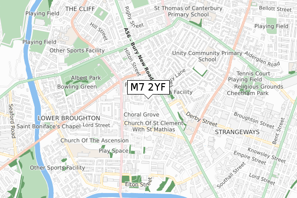 M7 2YF map - small scale - OS Open Zoomstack (Ordnance Survey)