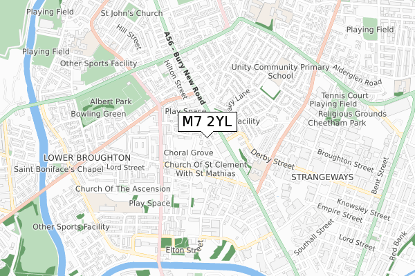 M7 2YL map - small scale - OS Open Zoomstack (Ordnance Survey)