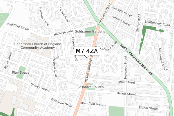 M7 4ZA map - large scale - OS Open Zoomstack (Ordnance Survey)