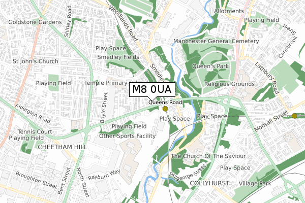 M8 0UA map - small scale - OS Open Zoomstack (Ordnance Survey)