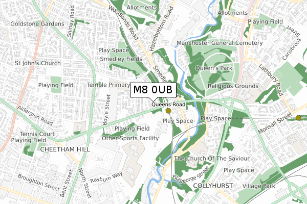 M8 0UB map - small scale - OS Open Zoomstack (Ordnance Survey)