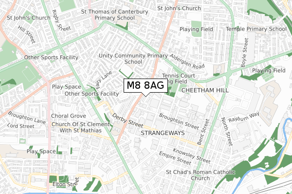 M8 8AG map - small scale - OS Open Zoomstack (Ordnance Survey)