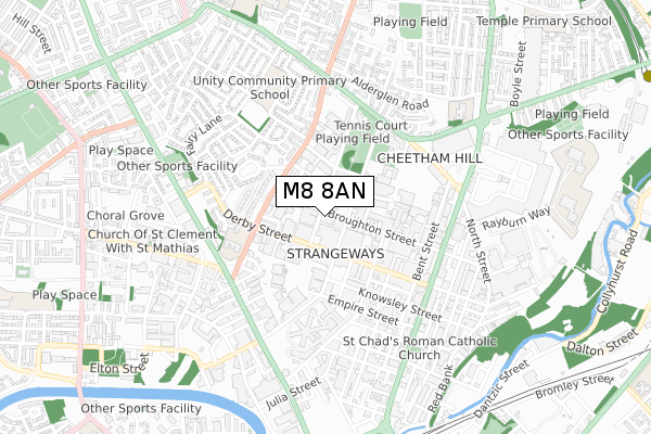 M8 8AN map - small scale - OS Open Zoomstack (Ordnance Survey)