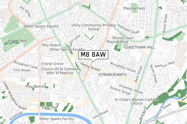 M8 8AW map - small scale - OS Open Zoomstack (Ordnance Survey)