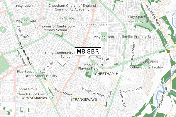 M8 8BR map - small scale - OS Open Zoomstack (Ordnance Survey)