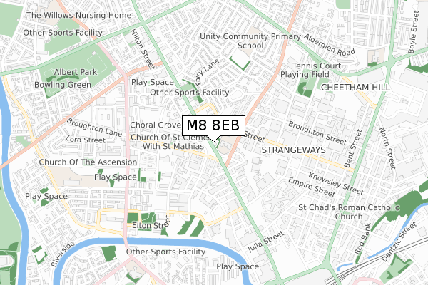 M8 8EB map - small scale - OS Open Zoomstack (Ordnance Survey)