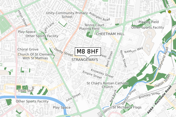 M8 8HF map - small scale - OS Open Zoomstack (Ordnance Survey)