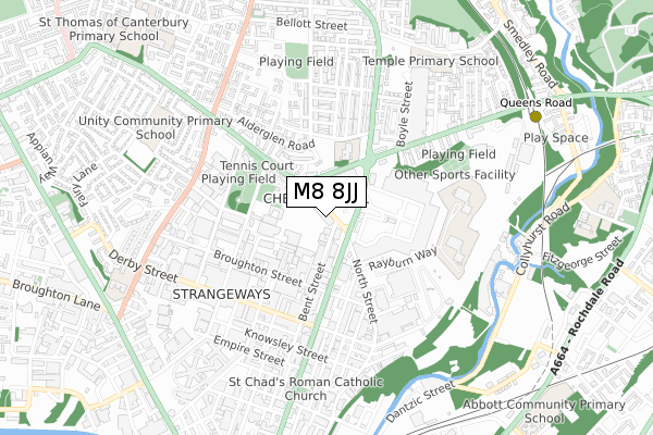 M8 8JJ map - small scale - OS Open Zoomstack (Ordnance Survey)