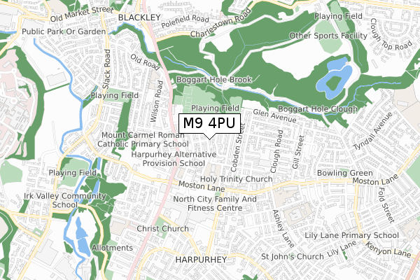 M9 4PU map - small scale - OS Open Zoomstack (Ordnance Survey)