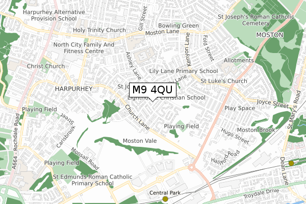 M9 4QU map - small scale - OS Open Zoomstack (Ordnance Survey)