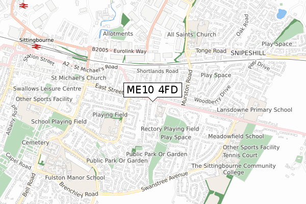 ME10 4FD map - small scale - OS Open Zoomstack (Ordnance Survey)