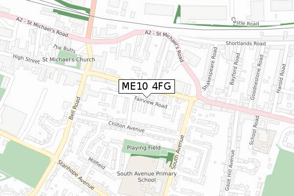 ME10 4FG map - large scale - OS Open Zoomstack (Ordnance Survey)