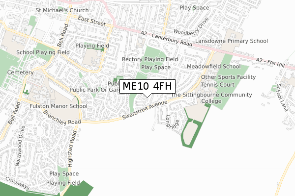 ME10 4FH map - small scale - OS Open Zoomstack (Ordnance Survey)