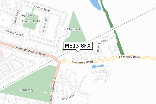 ME13 8FX map - large scale - OS Open Zoomstack (Ordnance Survey)