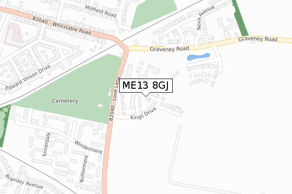 ME13 8GJ map - large scale - OS Open Zoomstack (Ordnance Survey)