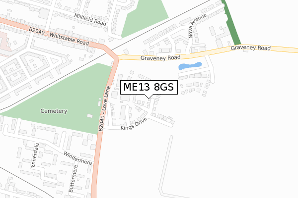 ME13 8GS map - large scale - OS Open Zoomstack (Ordnance Survey)