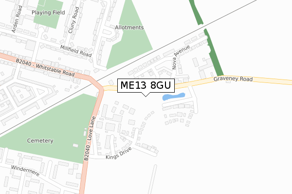 ME13 8GU map - large scale - OS Open Zoomstack (Ordnance Survey)