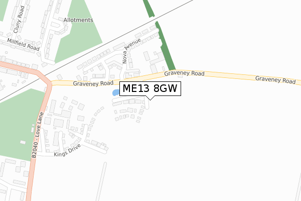 ME13 8GW map - large scale - OS Open Zoomstack (Ordnance Survey)