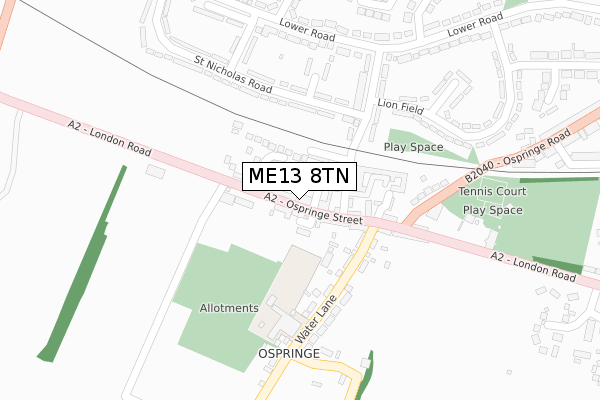 ME13 8TN map - large scale - OS Open Zoomstack (Ordnance Survey)