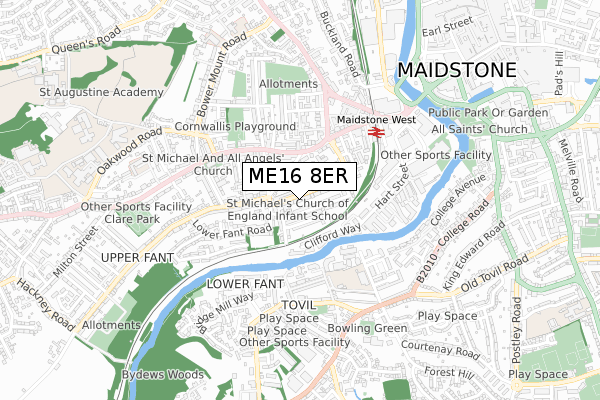 ME16 8ER map - small scale - OS Open Zoomstack (Ordnance Survey)