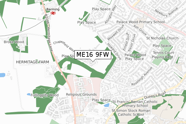 ME16 9FW map - small scale - OS Open Zoomstack (Ordnance Survey)