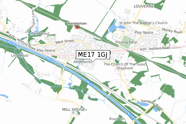 ME17 1GJ map - small scale - OS Open Zoomstack (Ordnance Survey)