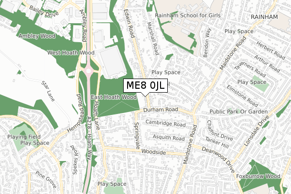 ME8 0JL map - small scale - OS Open Zoomstack (Ordnance Survey)