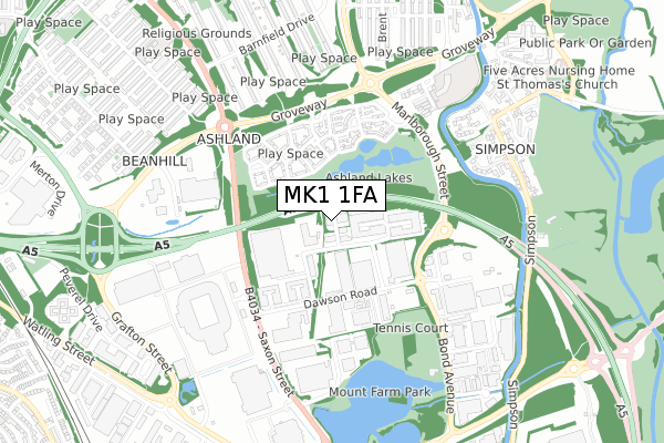 MK1 1FA map - small scale - OS Open Zoomstack (Ordnance Survey)