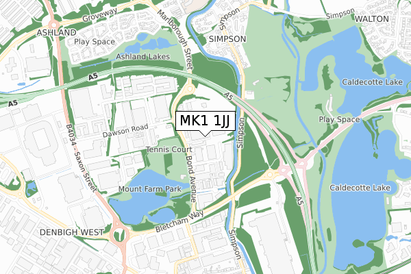 MK1 1JJ map - small scale - OS Open Zoomstack (Ordnance Survey)