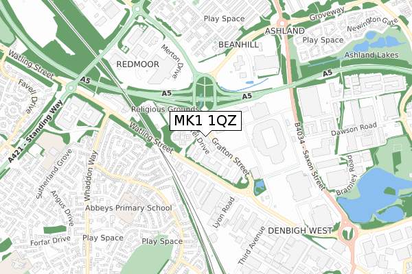 MK1 1QZ map - small scale - OS Open Zoomstack (Ordnance Survey)