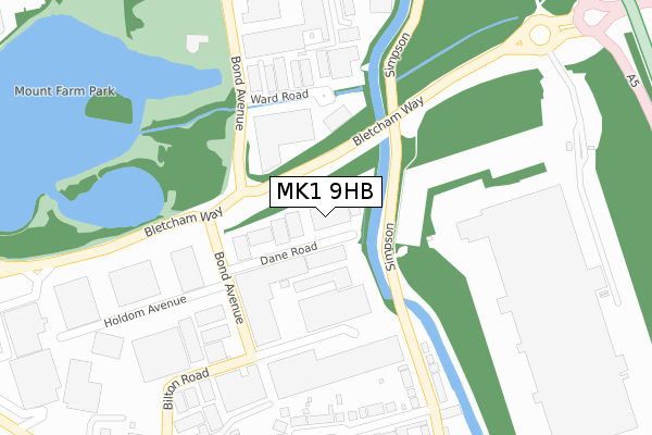 MK1 9HB map - large scale - OS Open Zoomstack (Ordnance Survey)