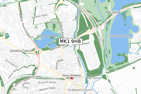 MK1 9HB map - small scale - OS Open Zoomstack (Ordnance Survey)