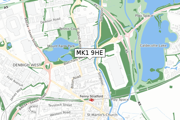 MK1 9HE map - small scale - OS Open Zoomstack (Ordnance Survey)