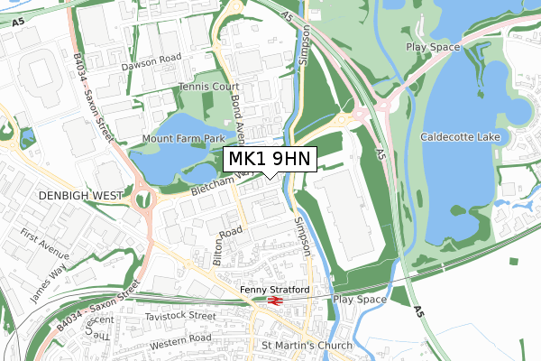 MK1 9HN map - small scale - OS Open Zoomstack (Ordnance Survey)