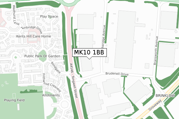 MK10 1BB map - large scale - OS Open Zoomstack (Ordnance Survey)