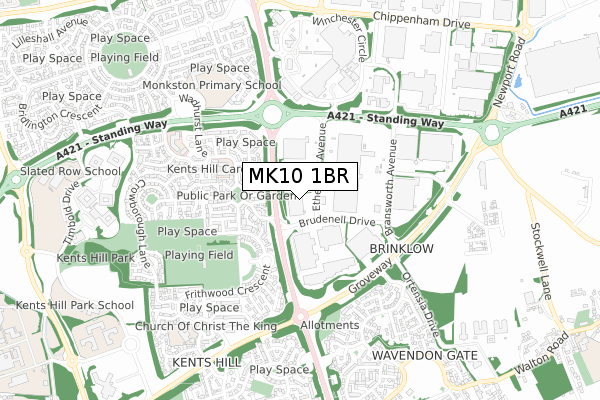 MK10 1BR map - small scale - OS Open Zoomstack (Ordnance Survey)