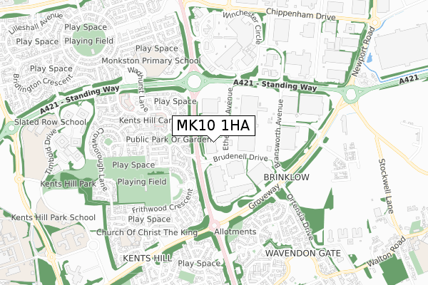 MK10 1HA map - small scale - OS Open Zoomstack (Ordnance Survey)