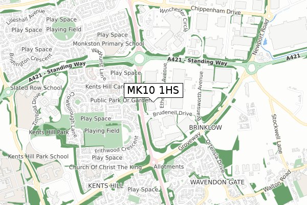 MK10 1HS map - small scale - OS Open Zoomstack (Ordnance Survey)