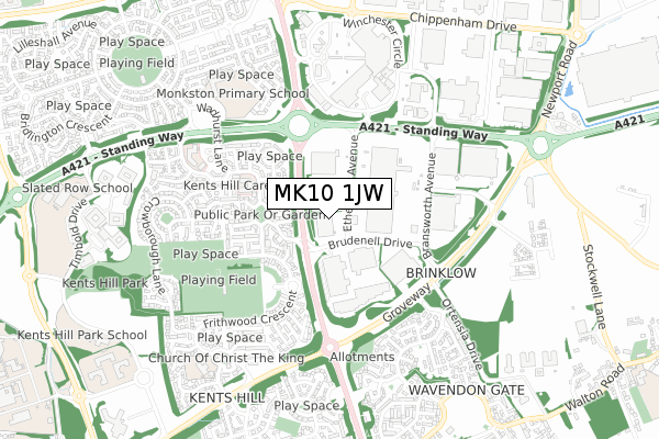 MK10 1JW map - small scale - OS Open Zoomstack (Ordnance Survey)