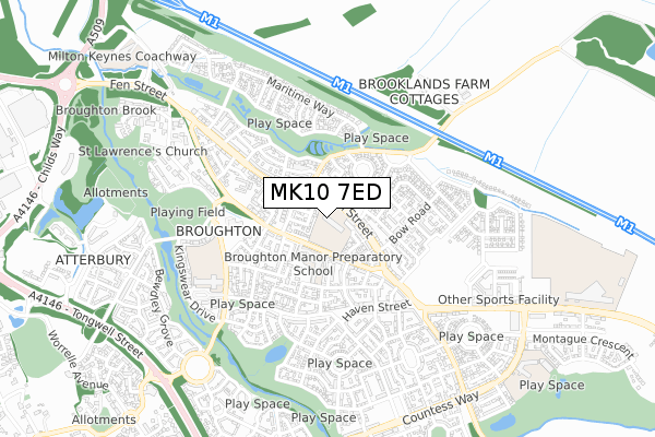 MK10 7ED map - small scale - OS Open Zoomstack (Ordnance Survey)