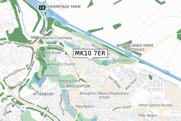 MK10 7ER map - small scale - OS Open Zoomstack (Ordnance Survey)