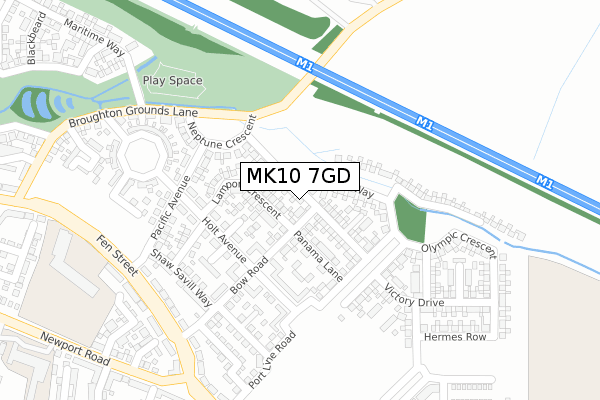 MK10 7GD map - large scale - OS Open Zoomstack (Ordnance Survey)