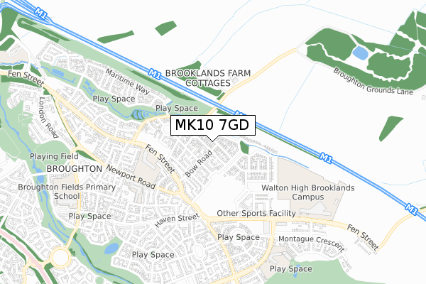 MK10 7GD map - small scale - OS Open Zoomstack (Ordnance Survey)