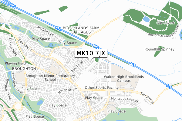 MK10 7JX map - small scale - OS Open Zoomstack (Ordnance Survey)