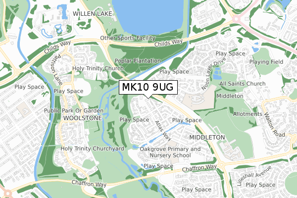 MK10 9UG map - small scale - OS Open Zoomstack (Ordnance Survey)