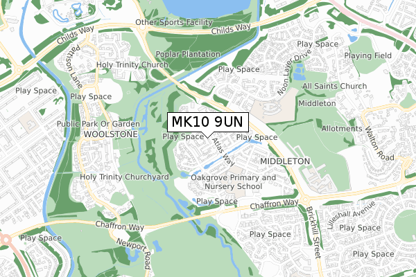 MK10 9UN map - small scale - OS Open Zoomstack (Ordnance Survey)