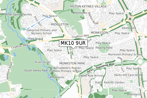 MK10 9UR map - small scale - OS Open Zoomstack (Ordnance Survey)