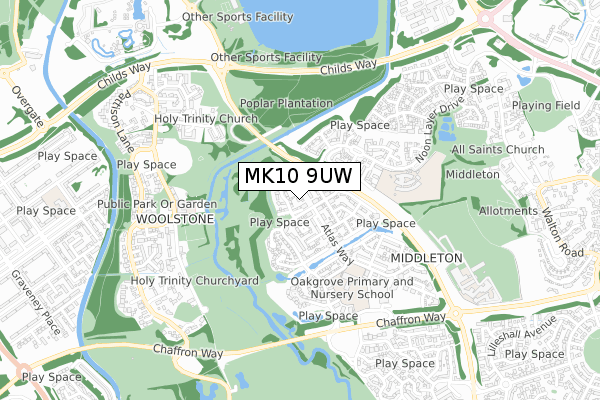 MK10 9UW map - small scale - OS Open Zoomstack (Ordnance Survey)